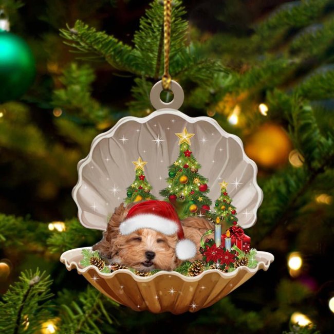 Maltipoo-Sleeping Pearl in Christmas Two Sided Ornament