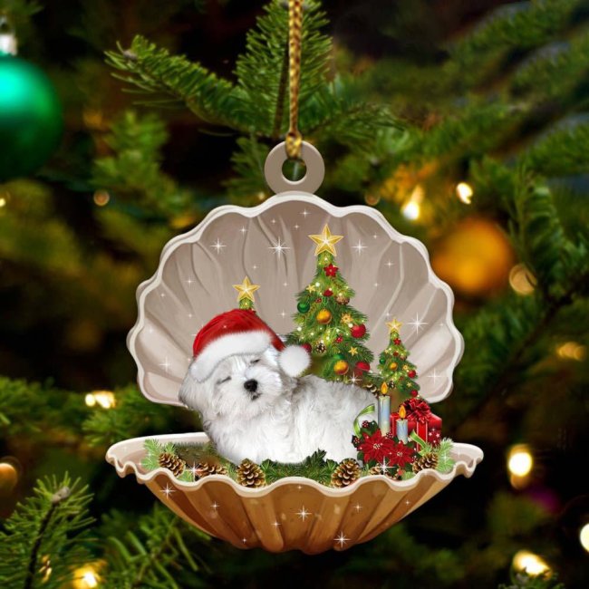Maltese-Sleeping Pearl in Christmas Two Sided Ornament