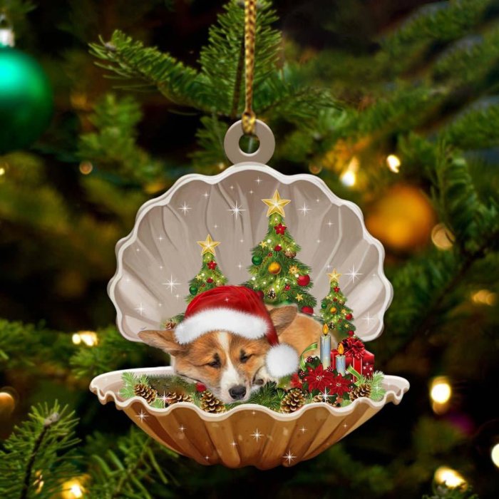 Corgi3-Sleeping Pearl in Christmas Two Sided Ornament