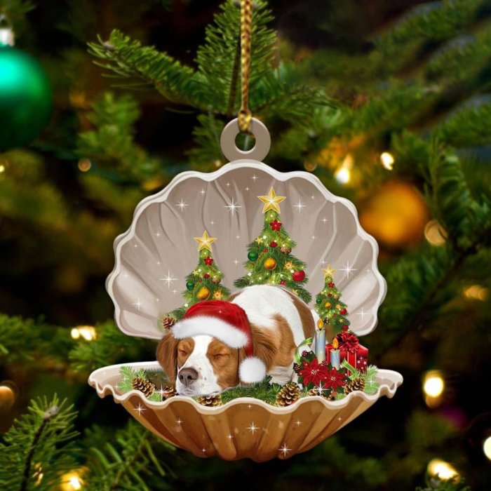 Brittany Spaniel3-Sleeping Pearl in Christmas Two Sided Ornament