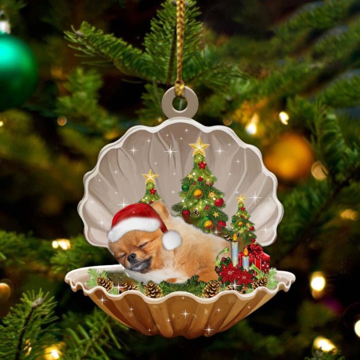 Pomeranian-Sleeping Pearl in Christmas Two Sided Ornament