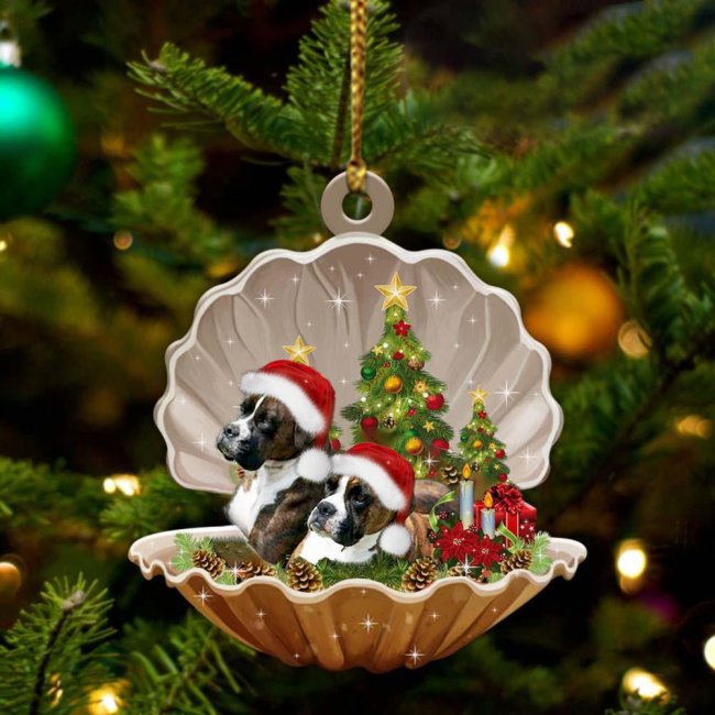 Brindle Boxer2-Sleeping Pearl in Christmas Two Sided Ornament