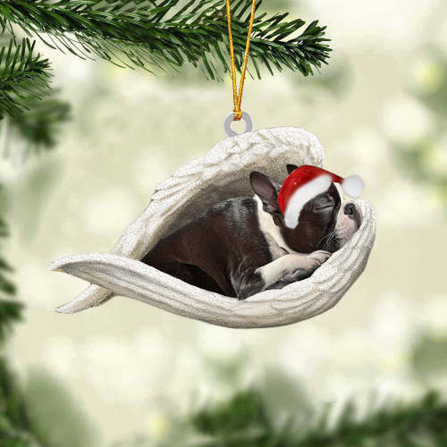 Boston terrier Sleeping Angel Christmas Ornament