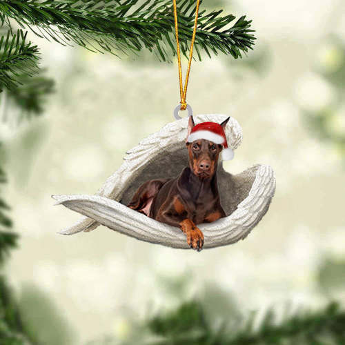 Dobermann (Brown) Sleeping Angel Christmas Ornament
