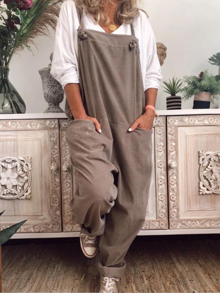 Women's Casual Pure Color Adjustable Overalls