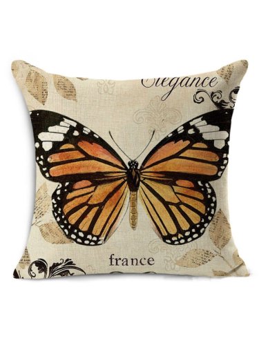 Butterfly Print Thickened Cotton Linen Pillowcase