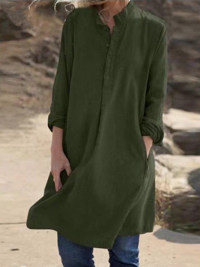 Women's Casual Button-Embellished  Cotton Dress