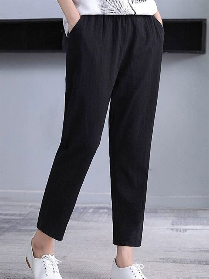Women's Solid Color Cotton Linen Comfortable Casual Pants