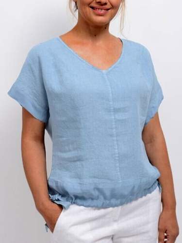 Women's Casual Loose Ruched V-Neck Top