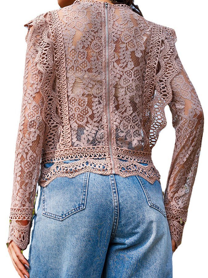 Cutout Lace Long Sleeve Shirt