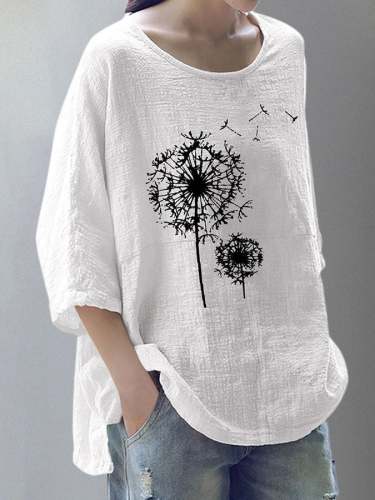 Dandelion Print Long Sleeve Casual T-Shirt
