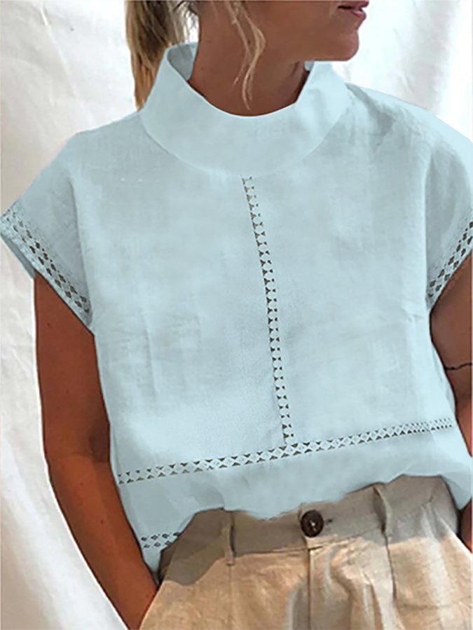 Half Turtleneck Lace Design Casual Shirt