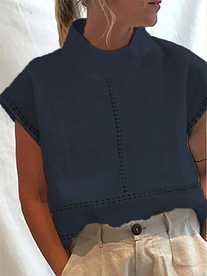 Half Turtleneck Lace Design Casual Shirt