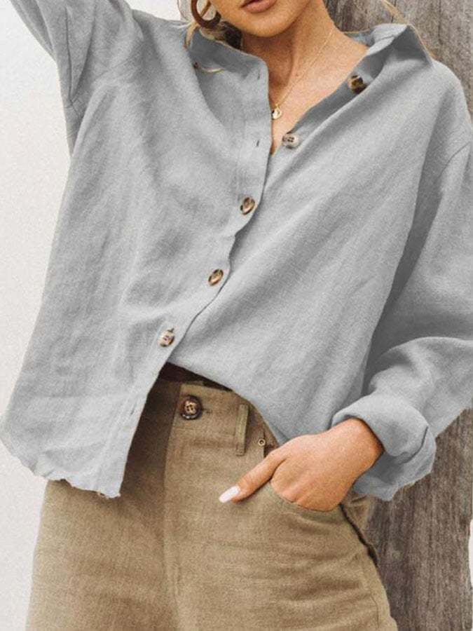 Casual Lapel Long Sleeve Cotton  Shirt