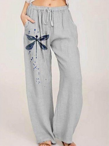 Women's Dragonfly Print Casual Wide Leg Trousers