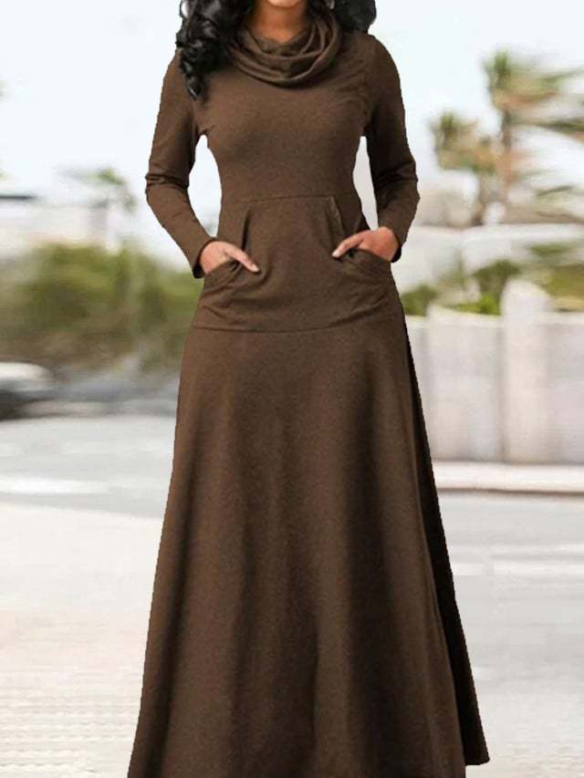 Women's Elegant Scarf Collar Long Dress