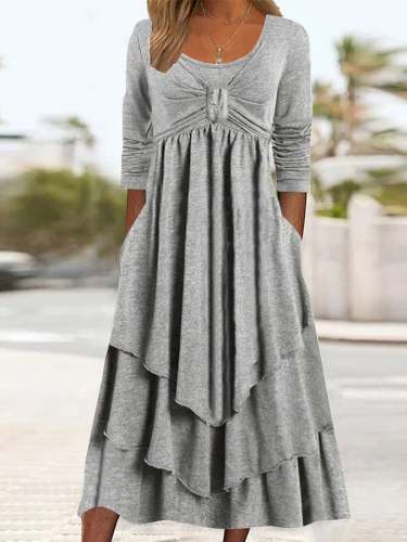 Solid Color Casual Knit Long Sleeve Dress