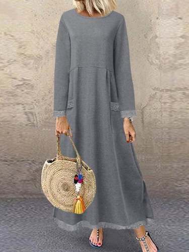 Casual Long Sleeve Loose Round Neck Dress