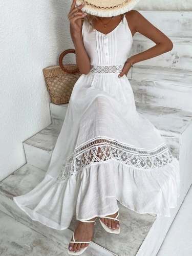 Women's Casual Lace Cotton Linen Dress