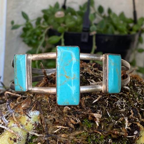 Vintage Sterling Silver Cuff Bracelet with Turquoise
