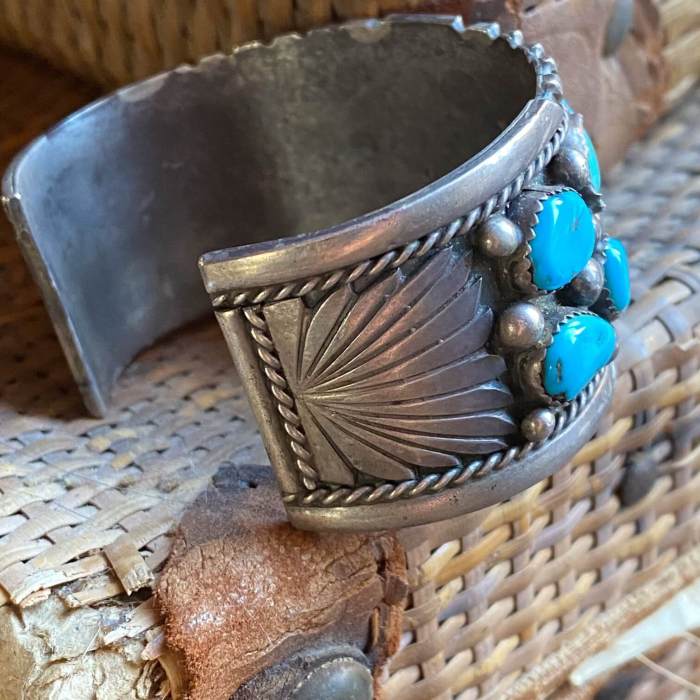 Navajo Wide Double Row Turquoise Cuff Bracelet Manuelito