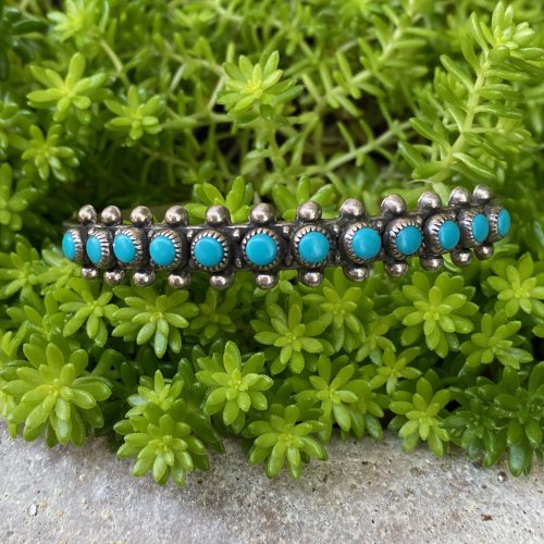 Turquoise Row Bracelet In Sterling Silver Fred Harvey Navajo