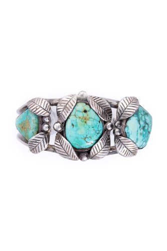 Cuff, Turquoise, 3 Stone, Applique, Vintage, 2714