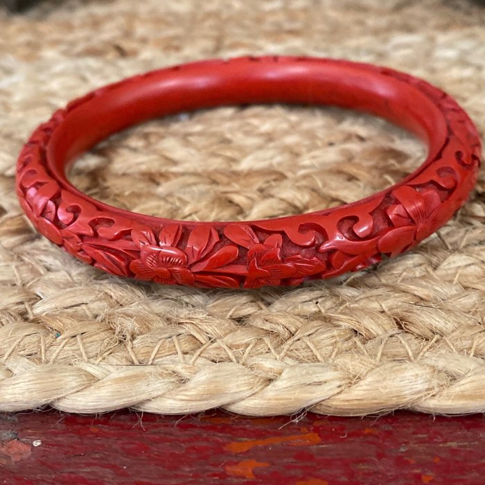 Vintage Red Cinnabar Bangle Bracelet China