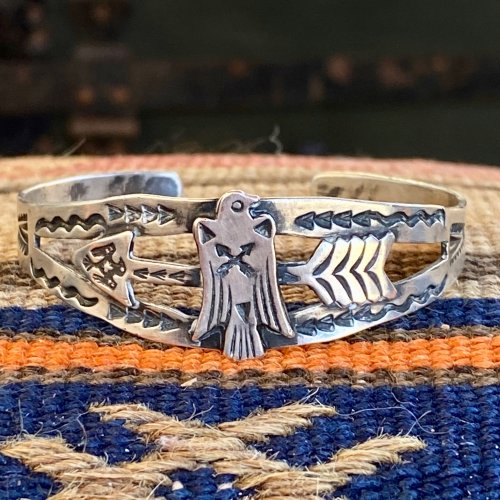 Old Navajo Thunderbird Bracelet in Sterling Silver