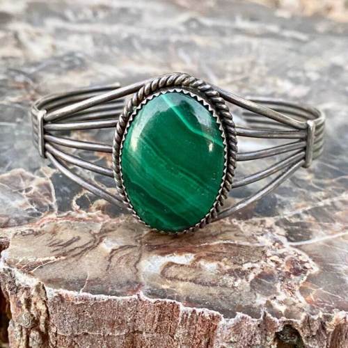 Deep Green Malachite Navajo Bracelet in Sterling Silver