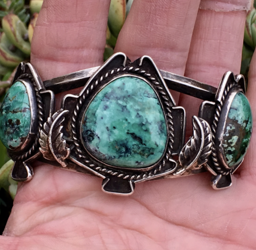 Navajo Bracelet in Mottled Green Turquoise Sterling Silver