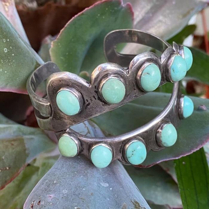 Vintage Mint Green Turquoise Cuff Bracelet Sterling Taxco