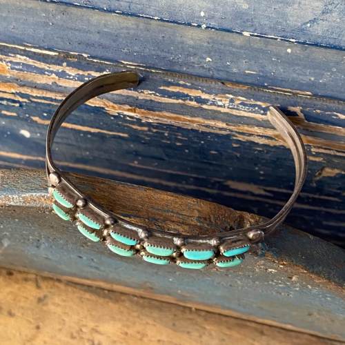Vintage Zuni Needlepoint Turquoise Cuff Bracelet in Sterling Silver