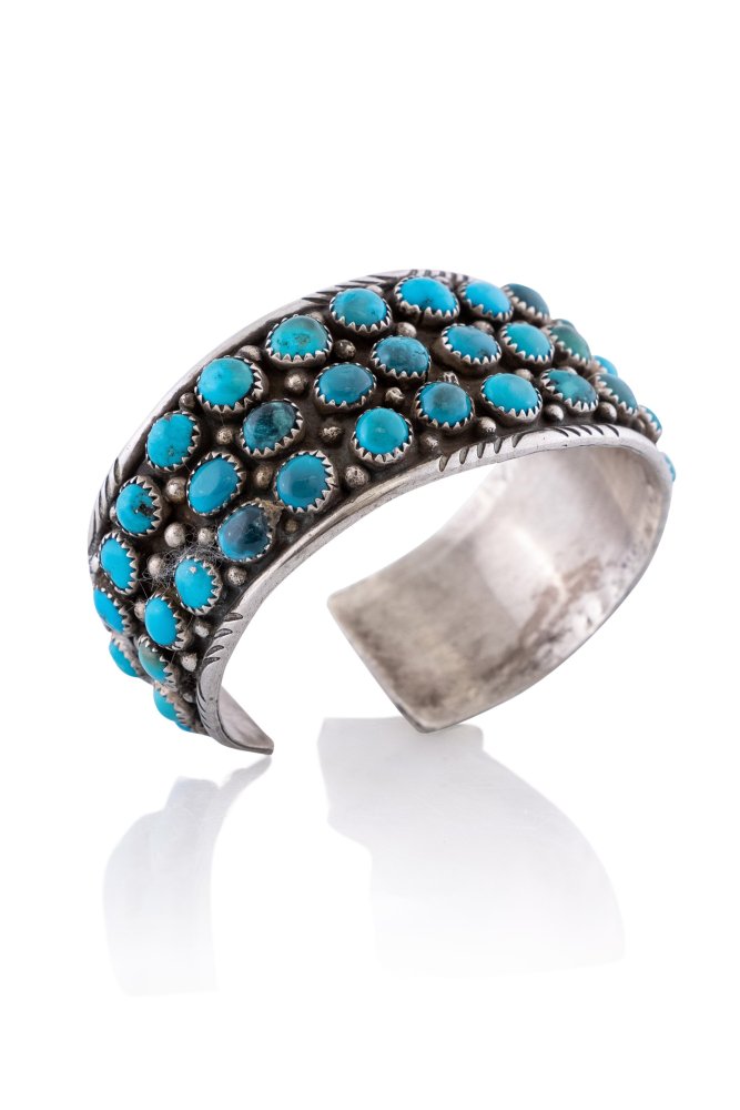 Cuff, Cluster, Turquoise, Marked, Vintage, 2695