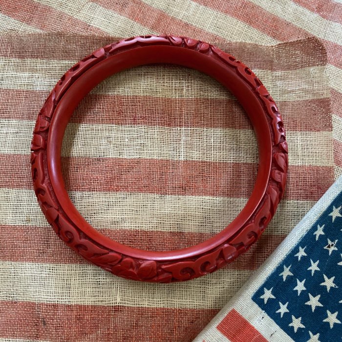Vintage Red Cinnabar Bangle Bracelet China