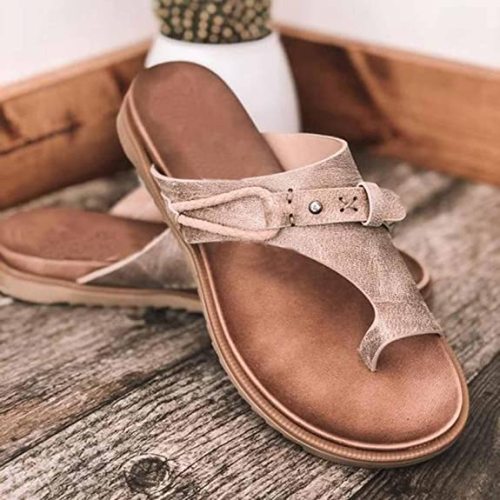 Genuine leather summer ladies orthopedic casual toe separation slippers with arch support