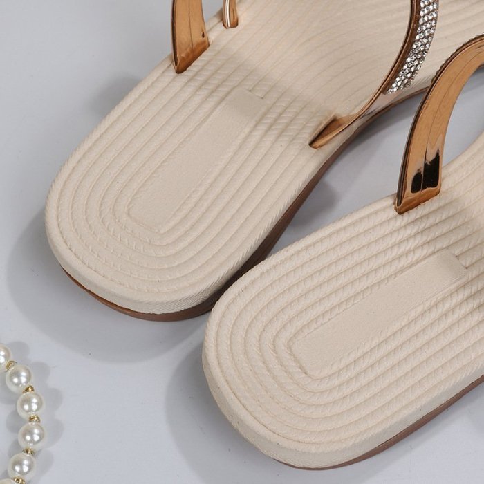 🔥🔥2022 summer new shiny flat shoes rhinestone sandals