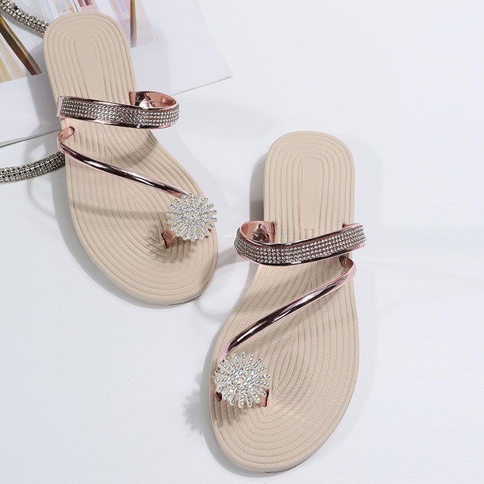 🔥🔥2022 summer new shiny flat shoes rhinestone sandals