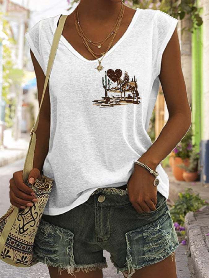 Women's I Got A Heart Like A Truck Western Print V-Neck Sleeveless T-Shirt