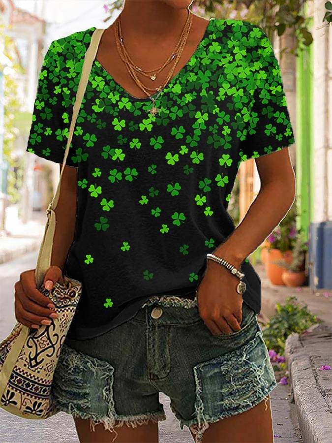 Women's St. Patrick's Day Shamrock Print T-Shirt