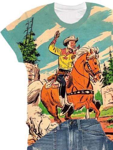 Casual Western Print T-Shirt