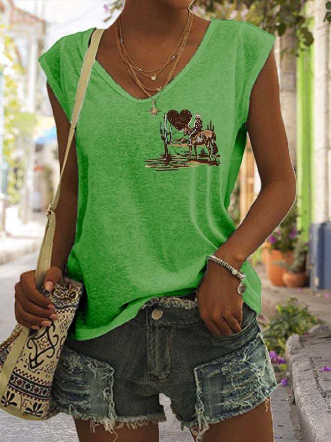 Women's I Got A Heart Like A Truck Western Print V-Neck Sleeveless T-Shirt