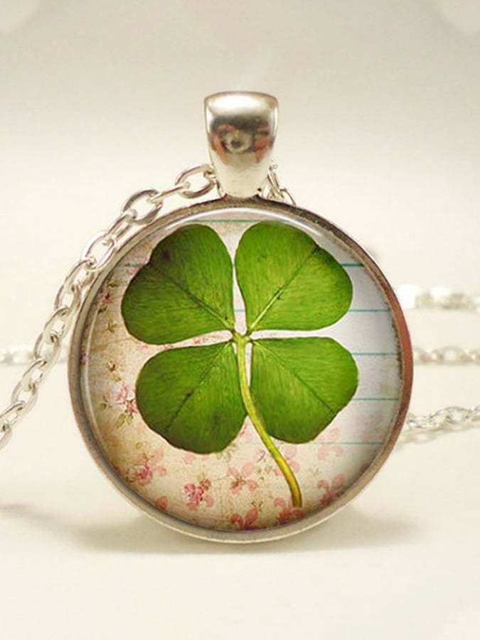 Women's Real Four Leaf Clover Casual Necklace