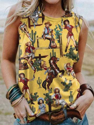 Women'S Vintage Printed Sleeveless Vest