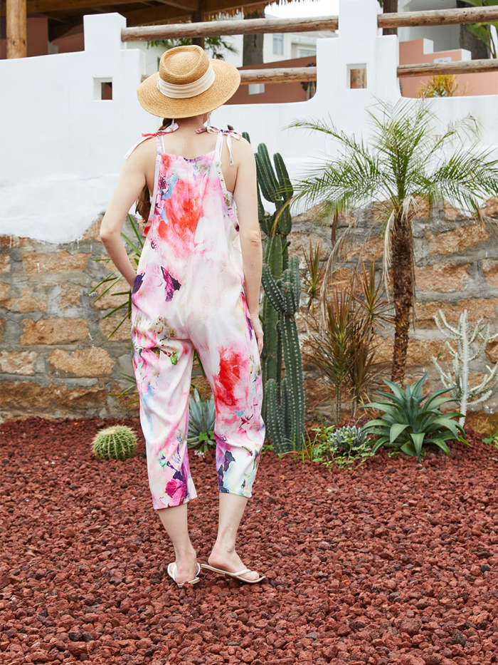 Women's Flower Print Sleeveless Casual Jumpsuit