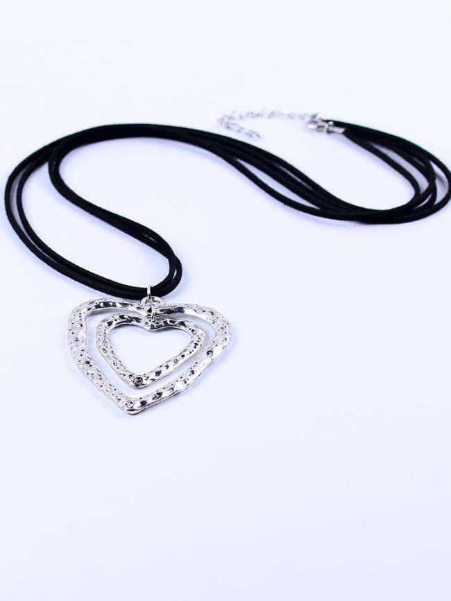 Double Heart-shaped Brown Leather Long Necklace