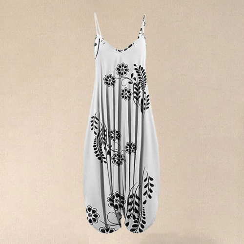 Women's summer vintage style white sleeveless loose jumpsuit