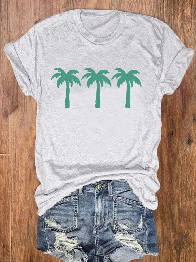 Women's Beach Vibes Live Simple Palm Coconut Tree Print T-Shirt