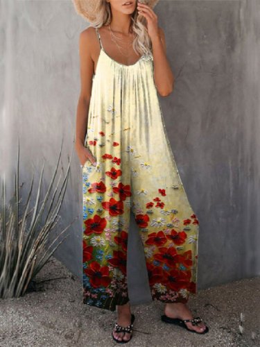 Women Summer Casual Floral Printed Jumpsuit