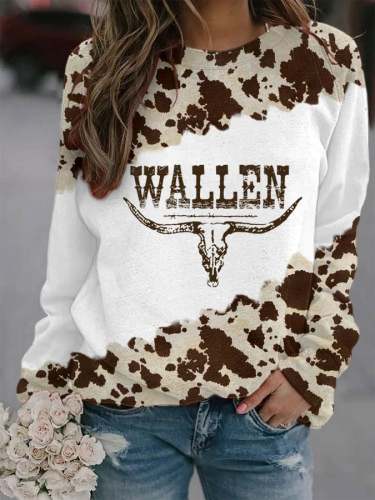 Women's Wallen Print Casual Crewneck Sweatshirt